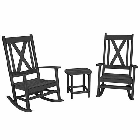 POLYWOOD Braxton Black Patio Set with Rocking Chairs and South Beach Table 633PWS4731BL